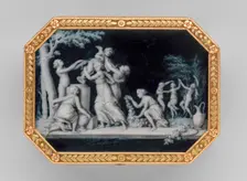Snuffbox with miniatures representing the Diversions of Love..., miniatures ca. 1775, box ca. 1838-4 Creators: Jacques-Joseph Degault, Unknown