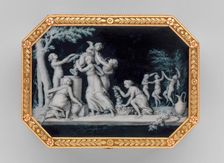 Snuffbox with miniatures representing the Diversions of Love..., miniatures ca. 1775, box ca. 1838-4 Creators: Jacques-Joseph Degault, Unknown