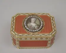 Snuffbox with portrait of Catherine II (1729-1796), Empress of Russia, 1774-75, miniature ca. 1786. Creator: Joseph Etienne Blerzy