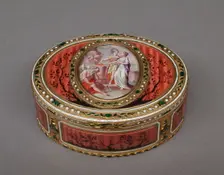 Snuffbox with scene of two maids and cupid at altar of love, ca. 1780. Creator: Les Frères Souchay