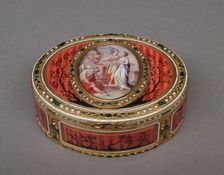 Snuffbox with scene of two maids and cupid at altar of love, ca. 1780. Creator: Les Frères Souchay