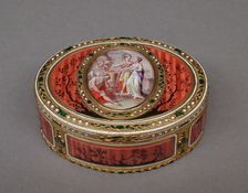 Snuffbox with scene of two maids and cupid at altar of love, ca. 1780. Creator: Les Frères Souchay