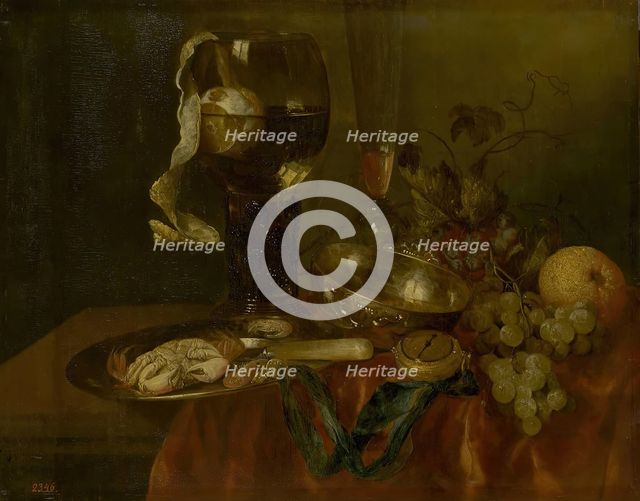 Snack (Still Life with Crab, Fruit and Clock), 1659. Creator: Abraham van Beyeren.