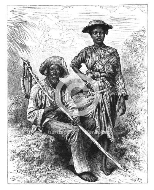 'Snake Catcher and Charcoal Girl, Martinique', c1890. Artist: Unknown