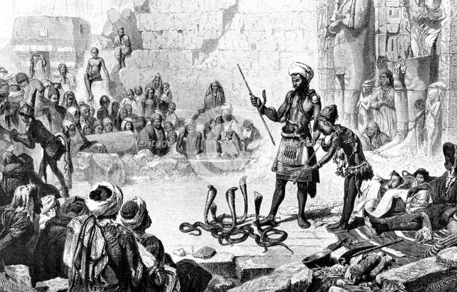 'Snake Charmer in the second room of Medinet-Habou', 1881. Creator: M. Weber.