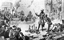 Snake Charmer in the second room of Medinet-Habou 1881. Creator: M. Weber