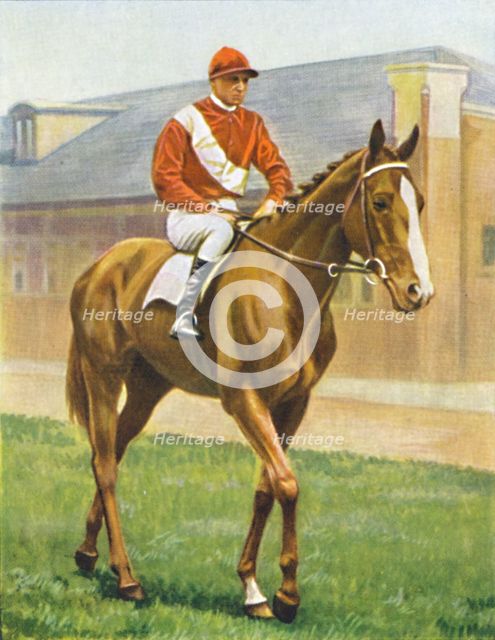Snake Lightning. Jockey: T. Hawcroft', 1939. Artist: Unknown.