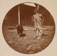 Snapshot: Dog and Man, ca. 1890. Creator: Unknown