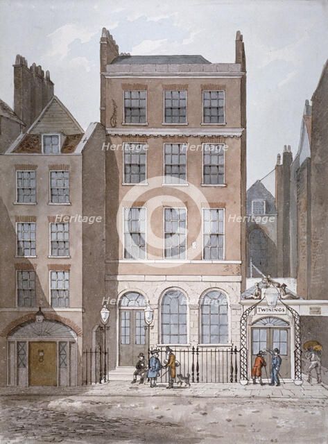 Snow's Banking House and Twining's tea merchants, Strand, Westminster, London, c1810. Artist: George Shepherd