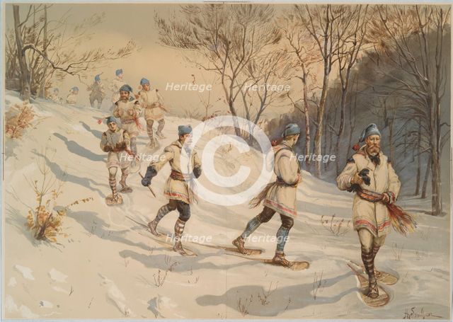 Snowshoeing, c.1880. Creator: Sandham, Henry (1842-1910).