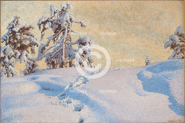 Snowy landscape , 1920. Creator: Fjaestad, Gustaf (1868-1948).