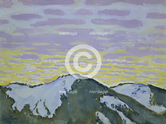 Snowy mountain peaks at dusk, 1913. Creator: Koloman Moser.