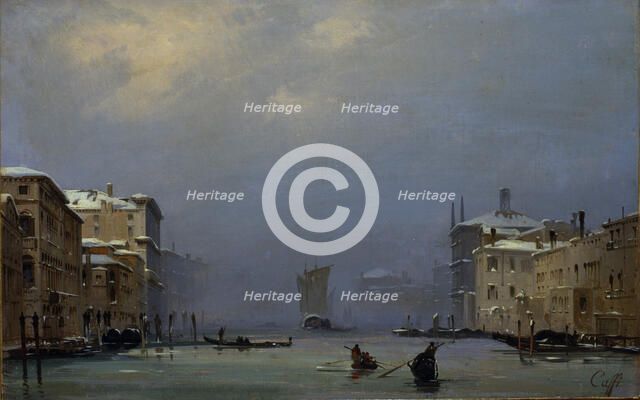 Snow and fog on the Grand canal, c. 1840.