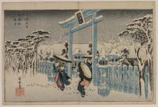 Snow at the Gion Shrine (from the series Famous Places in Kyoto), mid 1830s. Creator: Ando Hiroshige (Japanese, 1797-1858)