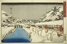 Snow at Akabane Bridge in Shiba (Shiba Akabane no yuki), from the series "Famous..., c. 1843/47. Creator: Ando Hiroshige