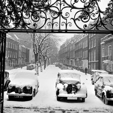 Snow-covered cars, Church Row, Hampstead, London, 1960-1965. Artist: John Gay