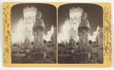 Snow figures and East front of Palace, night scene, 1886/88. Creator: Henry Hamilton Bennett