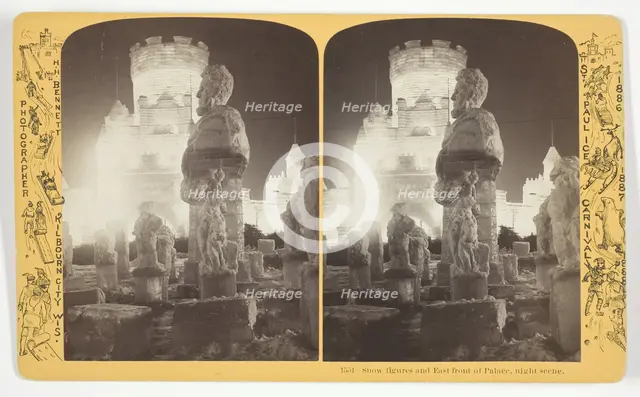 Snow figures and East front of Palace, night scene, 1886/88. Creator: Henry Hamilton Bennett.