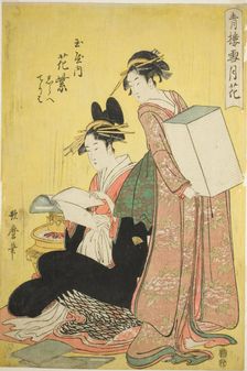 Snow, Moon, and Flowers in the Pleasure Quarters (Seiro setsugekka) : Hanamurasaki of..., n.d. Creator: Kitagawa Utamaro