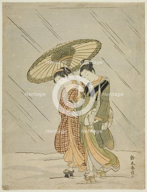 Snow on the Way Back from the Public Bath, c. 1766/67. Creator: Suzuki Harunobu.