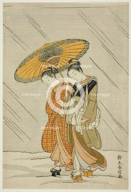 Snow on the Way Back from the Public Bath, c. 1766/67. Creator: Suzuki Harunobu.