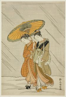 Snow on the Way Back from the Public Bath, c. 1766/67. Creator: Suzuki Harunobu