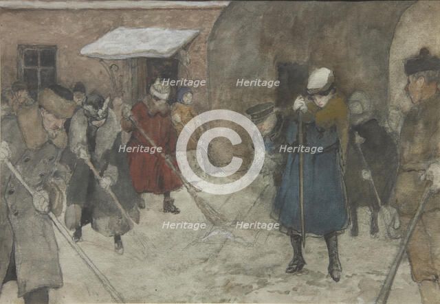 Snow removal, ca 1921. Artist: Vakhrameyev, Alexander Ivanovich (1874-1926)