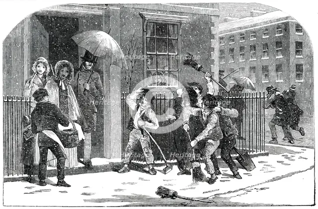 Snow-Sweepers - drawn by Foster, 1850. Creator: Edmund Evans.