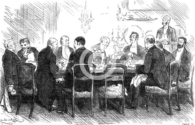 "So he merely pencilled on the back, 'Can't you give it to some one else?'" 1880. Creator: Joseph Swain.