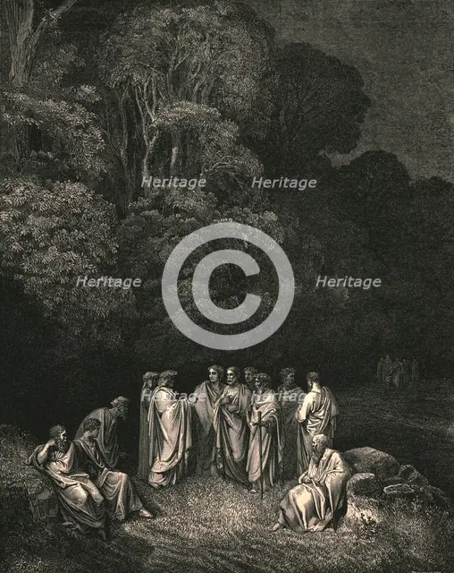 'So I beheld united the bright school of him the monarch of sublimest song', c1890. Creator: Gustave Doré.