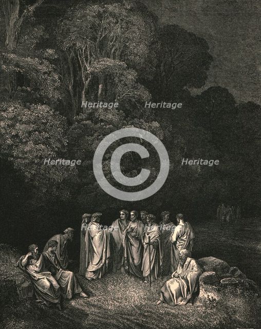'So I beheld united the bright school of him the monarch of sublimest song', c1890. Creator: Gustave Doré.