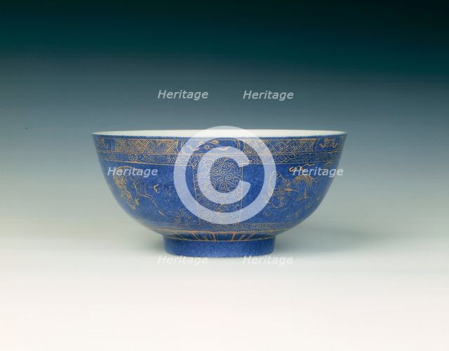 Souffle blue bowl with gilt decoration, Qing dynasty, Kangxi period, China, 1662-1722. Artist: Unknown