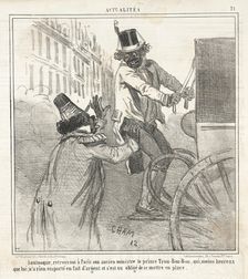 Soulouque, retrouvant à Paris son ancien ministre le prince Trou-bon-bon; qui, moine heureux...,1859 Creator: Cham