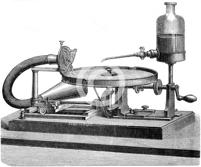 Sound Recording Disc Electricity Motor Battery Liquid, c1880. Creator: Unknown.
