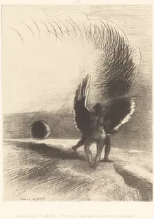 Sous l'aile d'ombre, l'etre noir appliquait une active morsure (Beneath the wing of shadow...), 1891 Creator: Odilon Redon