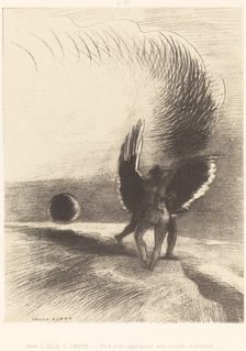 Sous l'aile d'ombre, l'etre noir appliquait une active morsure (Beneath the wing of shadow...), 1891 Creator: Odilon Redon