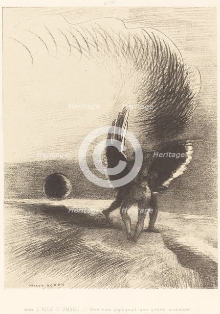 Sous l'aile d'ombre, l'etre noir appliquait une active morsure (Beneath the wing of shadow...), 1891 Creator: Odilon Redon.