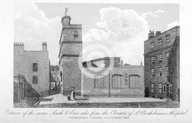 South and east sides of the Church of St Bartholomew-the-Less, City of London, 1834. Artist: Anon