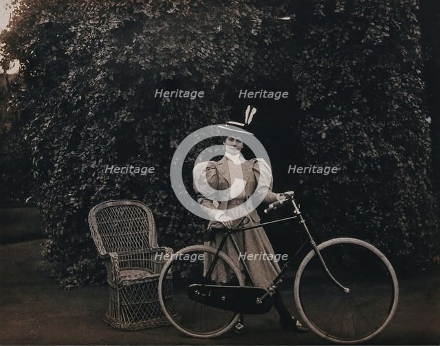 South Africa: Mrs Bell posing with her bicycle, 1896. Creator: Unknown.