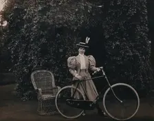 South Africa: Mrs Bell posing with her bicycle, 1896. Creator: Unknown
