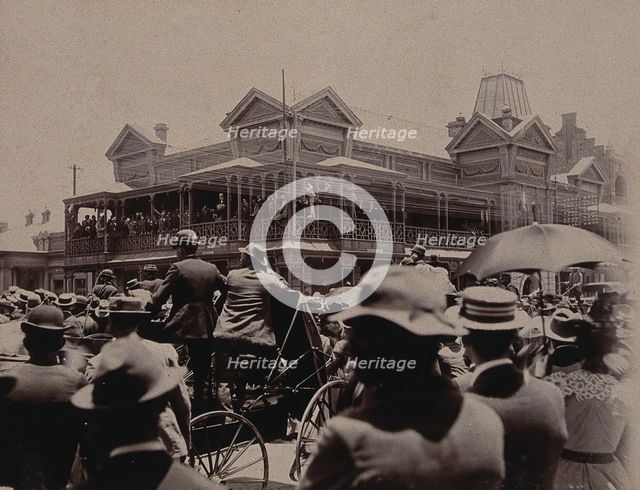 South Africa: a large crowd of people gathered outside a building in Johannesburg, 1896. Creator: Unknown.