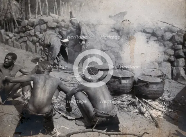 South Africa: African people at Chief Latumba's kraal near Zwarkop, 1905. Creator: Ernest Maylard.