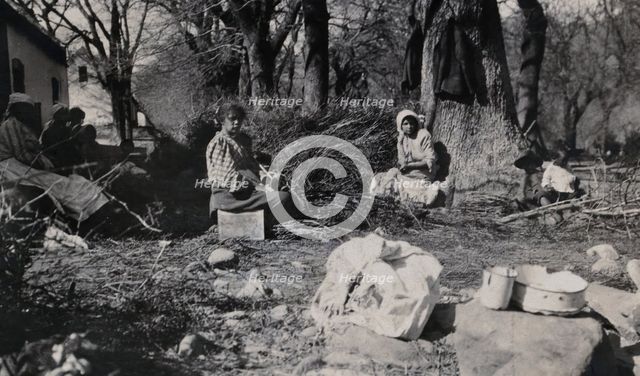 South Africa: African workers at a farm near Stellenbosch, 1905. Creator: Ada Cleland.