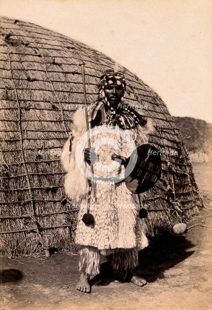 South Africa: an African chief in a dress of angora goatskin, 19th century. Creator: Unknown.