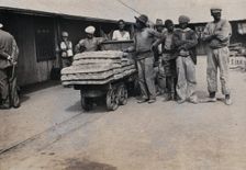 South Africa: bread carried on trolleys for the African workers at De Beers Mine, 1905. Creator: Hugh Marshall