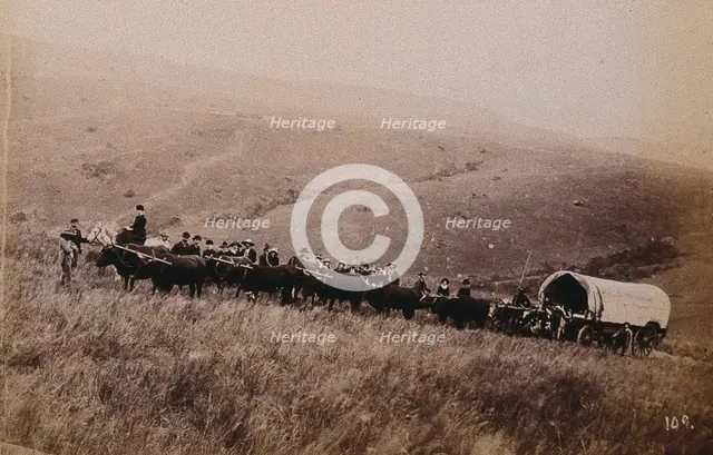 South Africa: landscape with people, a wagon and oxen in the foreground, 1896. Creator: Unknown.