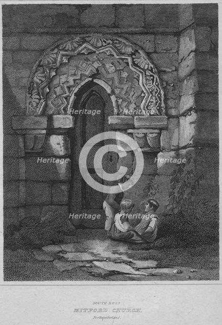 'South Door - Mitford Church, Northumberland', 1814. Artist: John Greig.