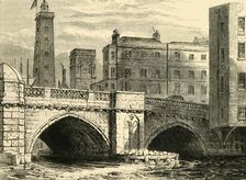 South End of Old London Bridge, with Shot Tower and St. Olave's Church, in 1820 (c1878). Creator: Unknown