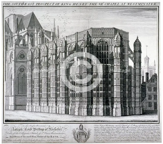 South-east view of King Henry VII's chapel at Westminster Abbey, London, 1739.   Artist: William Henry Toms