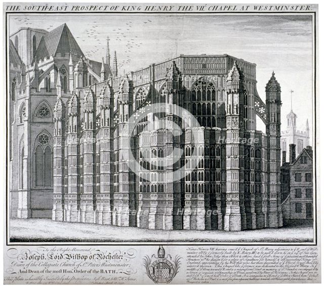 South-east view of King Henry VII's chapel at Westminster Abbey, London, 1739.   Artist: William Henry Toms